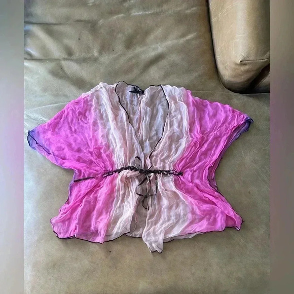 Vintage Spicy Girl Silk Tie Front Blouse Womens Size Medium Y2K - Picture 10 of 11